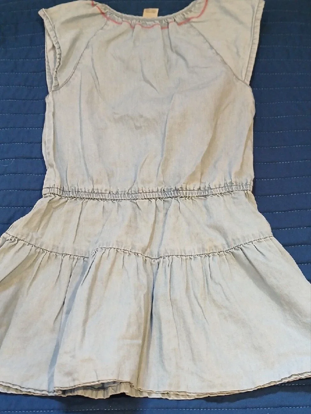 OshKosh B'gosh Light Blue Chambray Dress with Pink Trim and Bow